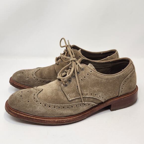 Trask Men Tan Taupe Suede Wingtip Oxford Dress Shoes Size 8.5 Lace Up Workwear - Picture 4 of 9
